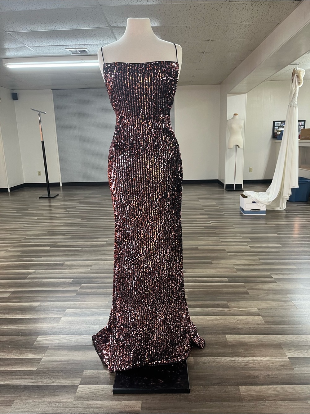 Sequin Halter Evening Gown in Black Rose - Picture 2 of 9